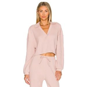 NWT Onia Cropped Waffle Knit Polo Top in Blush